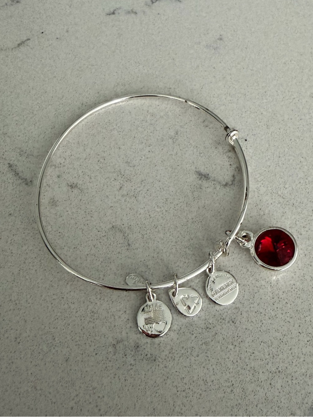 Alex and Ani Silver-Tone Bracelet with Red Crystal Charm
